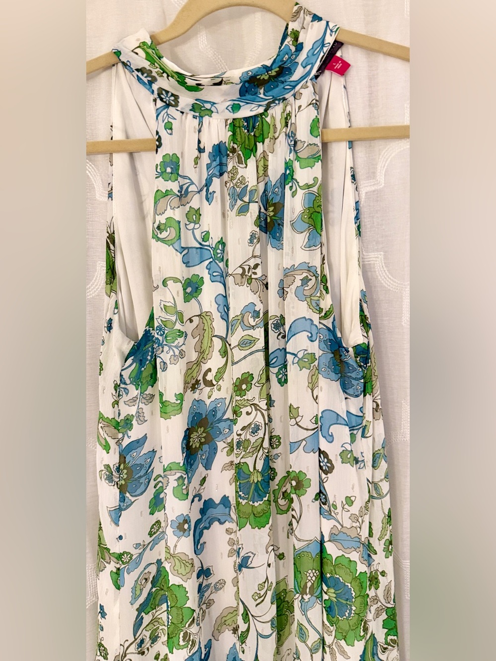 Vince Camuto Blue Green Floral Halter Maxi Dress Size Large Boho Flowy - Picture 7 of 9